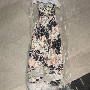 Liu-Jo Floral Print Strapless Dress in high-low cocktail length.